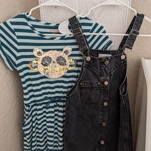 Zara Girl denim overall jumper dress and Cat & Jack dress.  Size 10/12
